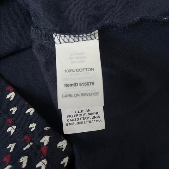 L.L.Bean Heart Turtleneck Top Navy Long Sleeve Cotton Shirt Small Valentine - Picture 7 of 7
